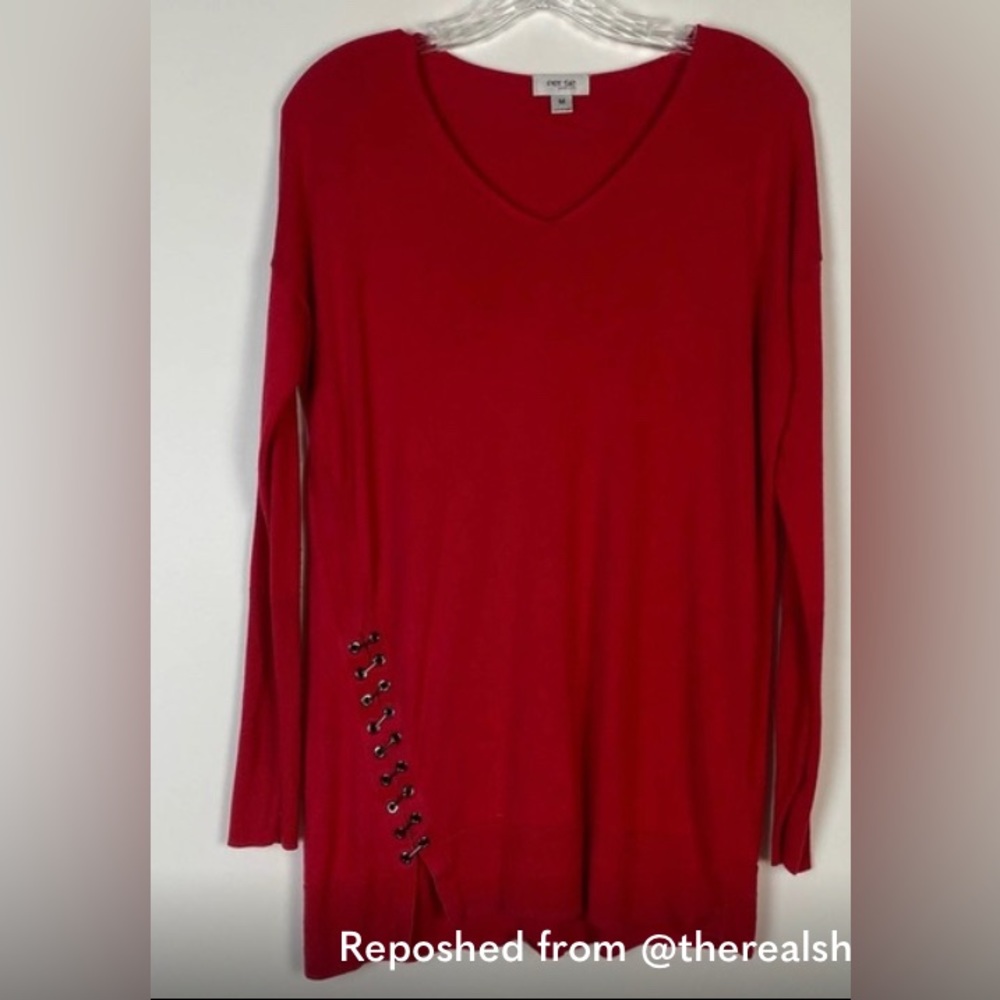 PER SE RED SILK CASHMERE SWEATER WITH METAL ACCENT SIZE M
